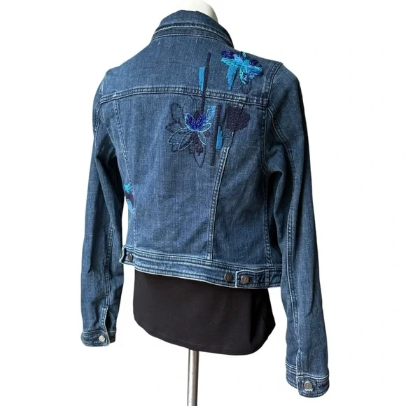 Anthropologie Pilcro Beaded Embroidered Denim Jacket, Sz M - Picture 8 of 14